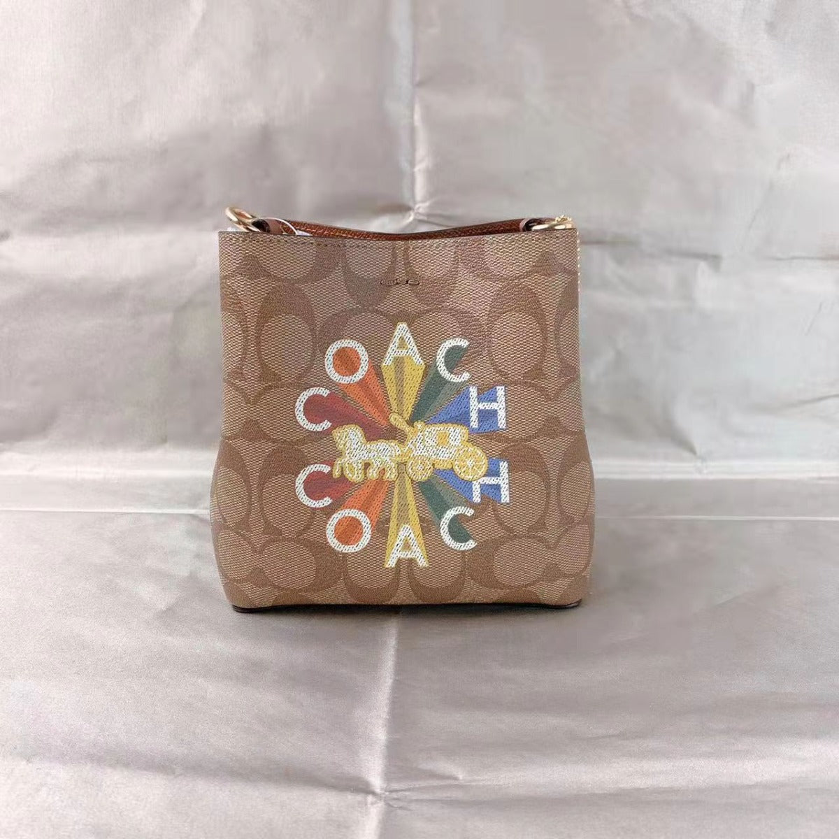 Coach C6835 Mini Town Bucket Bag In Signature Canvas In Khaki Multi Coach C6835 Mini Town Bucket Bag In Signature Canvas In Khaki Multi